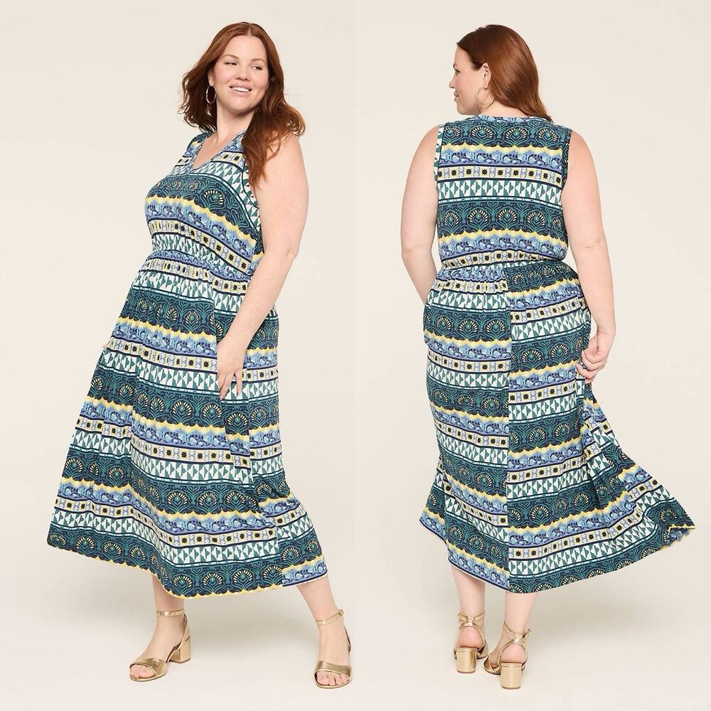 NWT Lane Bryant Sleeveless Jersey Maxi Dress Plus Size 26/28 Boho Print READ